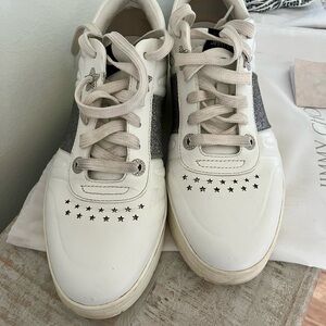 Jimmy Choo White and Silver Star Sneakers